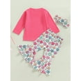 thumbnail image 4 of Suealasg Kids Girls Valentine's Day Clothes 6M 1T 2T 3T 4T Little Girls Long Sleeve Crew Neck T-Shirts Letter Heart Print Flare Pants Headband 3 Piece Toddler Girls Cute Spring Outfits, 4 of 8
