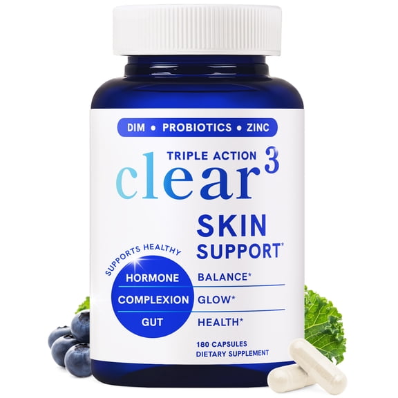 Clear Skin Supplement with Zinc, DIM & Probiotics, Multi-Ingredient Formula with Hyaluronic Acid, Niacinamide & Vitamins, Dietary Supplement, 180 Capsules