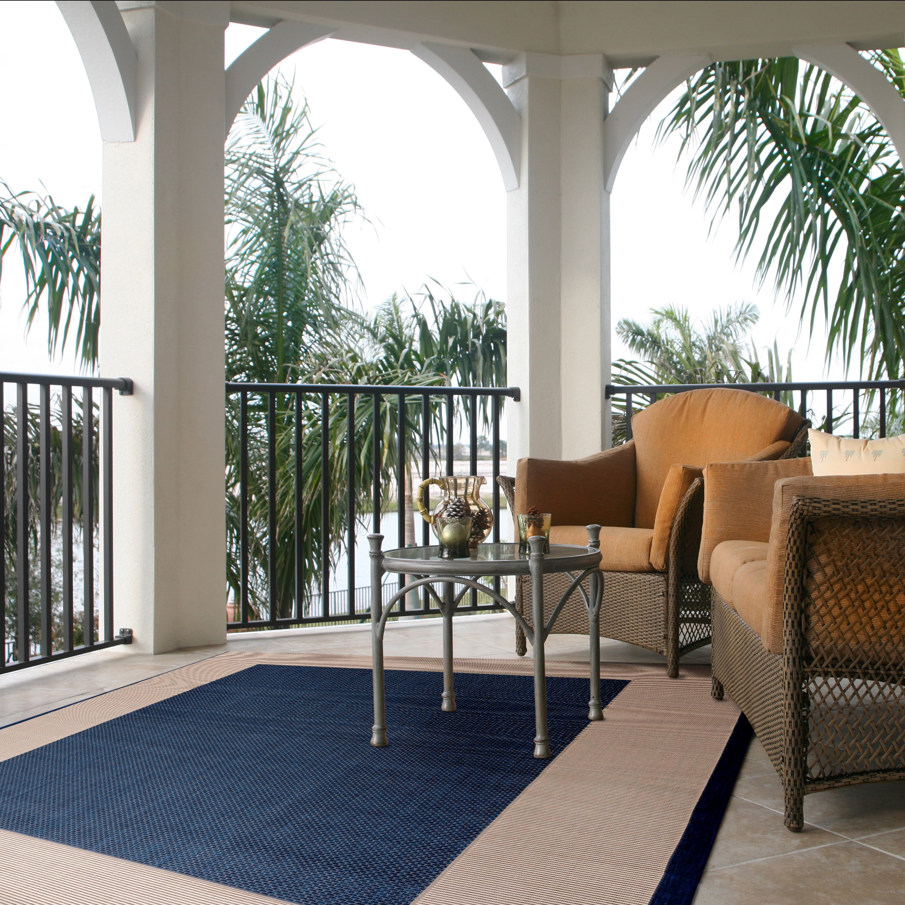 Safavieh Courtyard Justine Bordered Indoor/Outdoor Area Rug, Navy/Beige, 10' x 14'