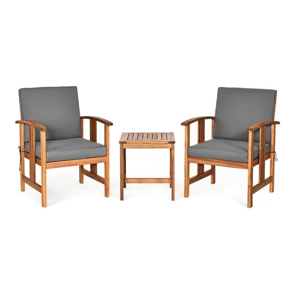 Pemberly Row 3-Pc Acacia Wood Patio Sofa Set with Sloping Back in Natural/Gray