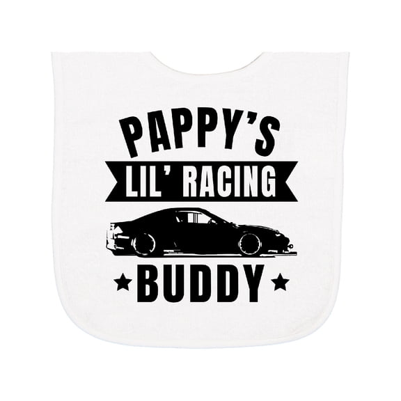 Inktastic Pappy's Lil' Racing Buddy with Car Silhouette Baby Terry Cloth Bib