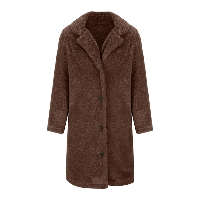 Yuyuzo Fleece Coats for Women Lapel Collar Open Front Button down Thick Jackets Solid Color Winter Outwear