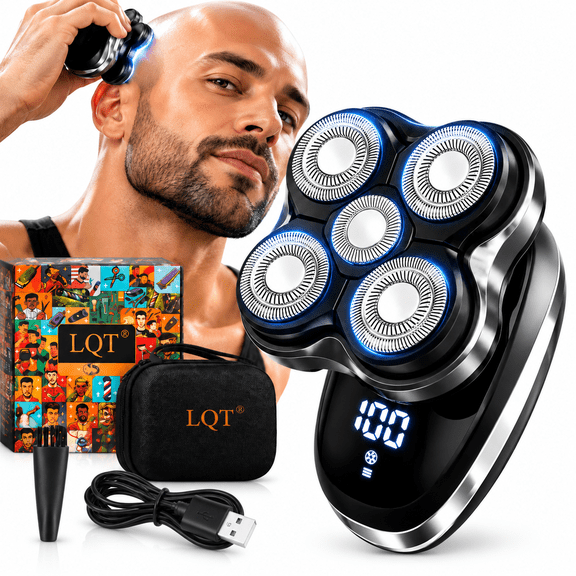 LQT 5D Head Shaver for Bald Men, IPX7 Waterproof, Magnetic Detachable Head, Durable Blades, Hair, Beard & Full Body Grooming