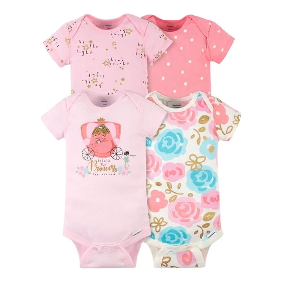 Set De Pañaleros Gerber Para Niña Talla 12 Meses 4 Pzs Manga Corta Rosa