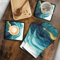 thumbnail image 5 of Teal Gold Marble Kitchen Oven Mitt and Pot Holder Sets 4 Pcs for Baking, Cooking and Grilling, Heat Resistant Up To 392 °F, 5 of 7