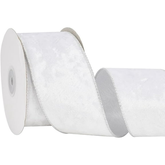 1roll 10 Yards Single Face Velvet Wired Ribbon golden Edged Polyester Back Ribbon for Bowknot Making White 2-1/2 inch(63mm)