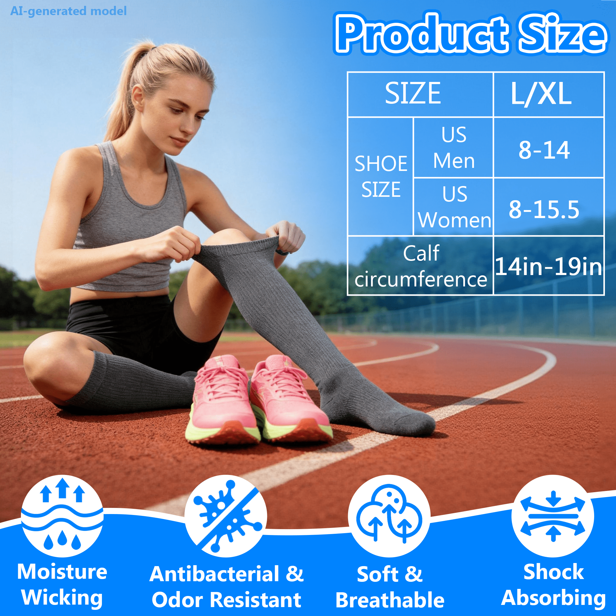 6 Pairs Compression Socks for Women & Men, 15‑20 mmHg Knee High Support Socks, Moisture Wicking, Support Stockings for Nurses, Pregnant, Running, Travel, Hiking