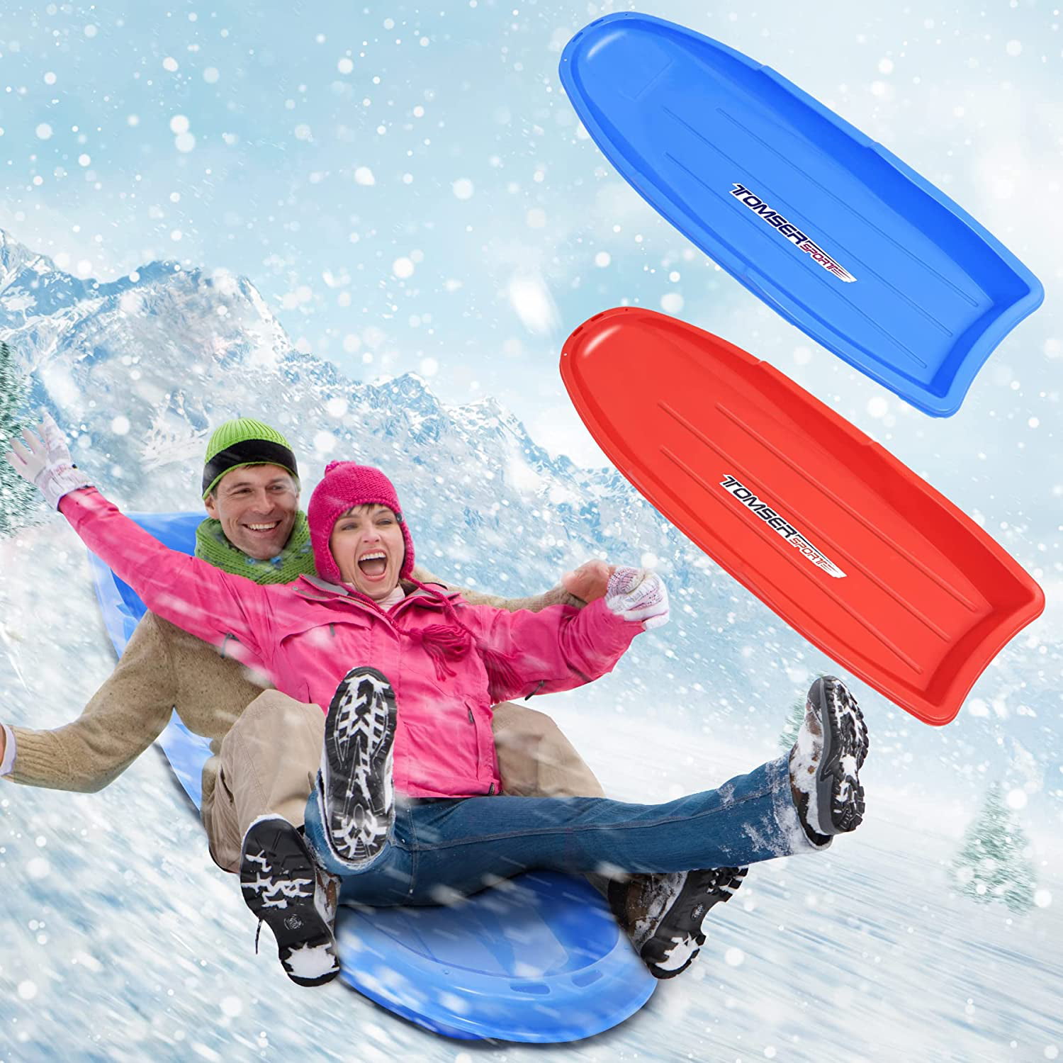 Plastic Round Saucer Snow Sledge Sleigh Ski Toboggan Children Kids Red Blue 