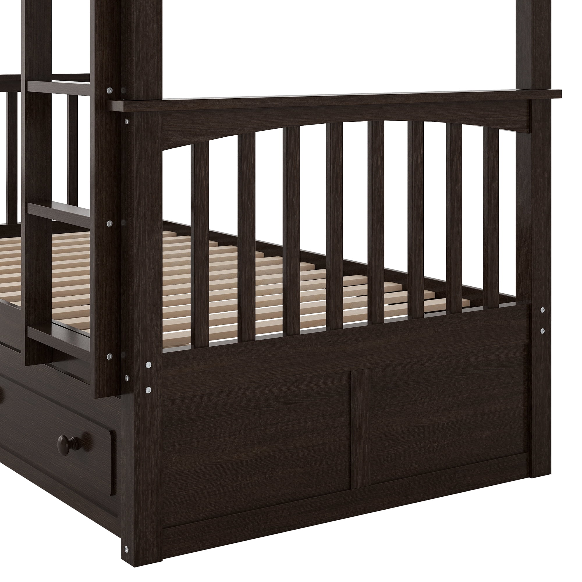 MAYEERTY Twin over Twin Bunk Bed with Drawers, Convertible Beds, Espresso