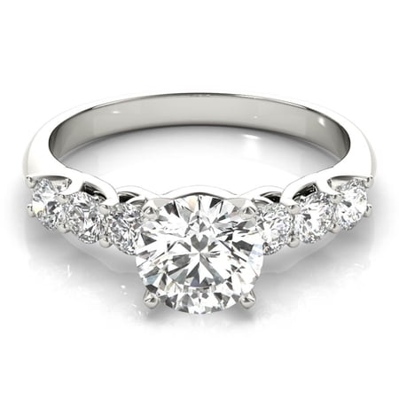 Ember Jewel 2 Ct Brilliant Round Cut Solitaire Accent Lab-Created Simulated Diamond Eternity Band Proposal Promise Ring 14K White Gold Plated for Women