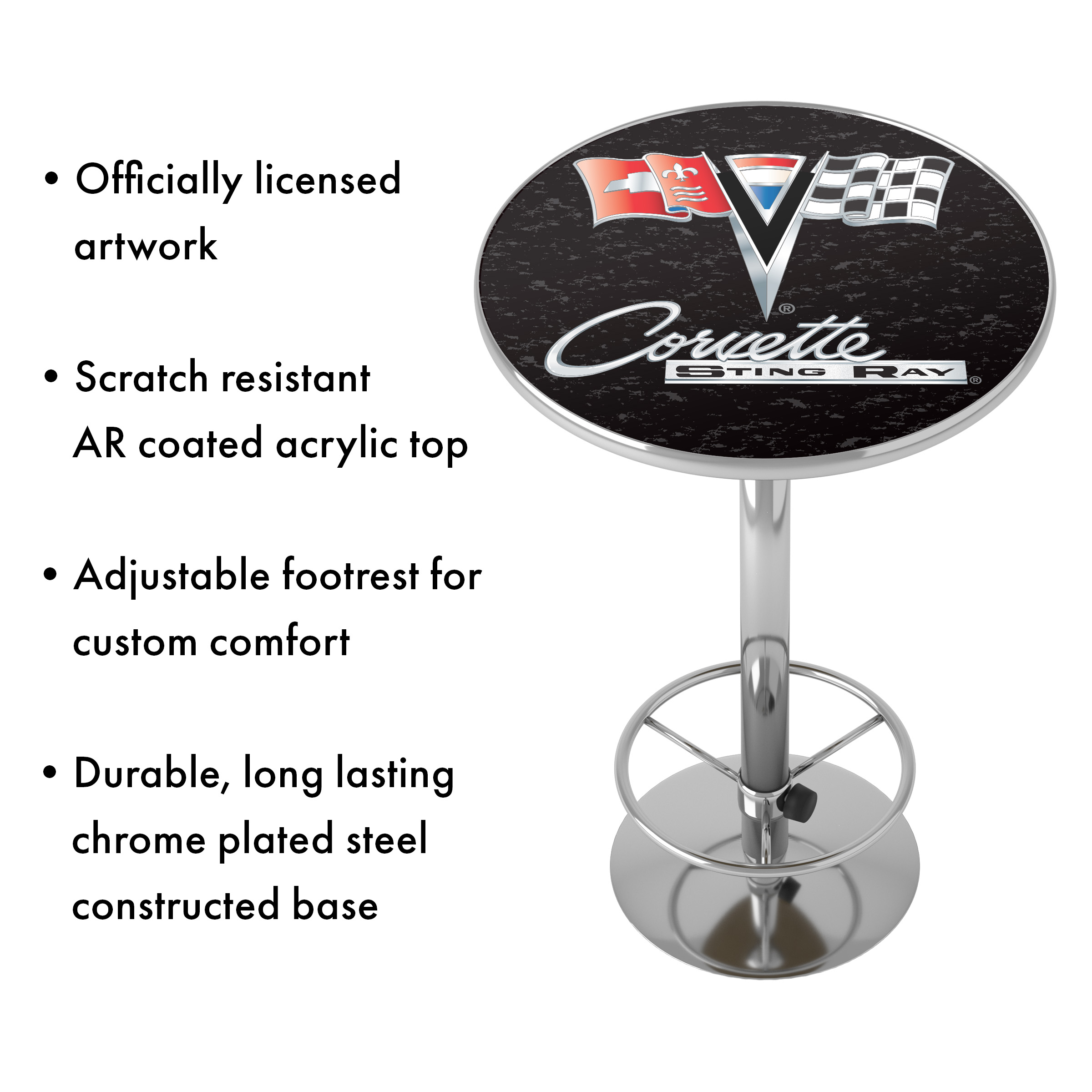 Corvette C2 Black Bar Table with Adjustable Footrest and Acrylic Top