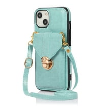 Decase for iPhone 15 Pro Max with Credit Card Slot Wallet Case,Crossbody Shockproof with Adjustable & Detachable Shoulder Strap Lanyard,PU Leather Drop Proof Protective Phone Cover,Green