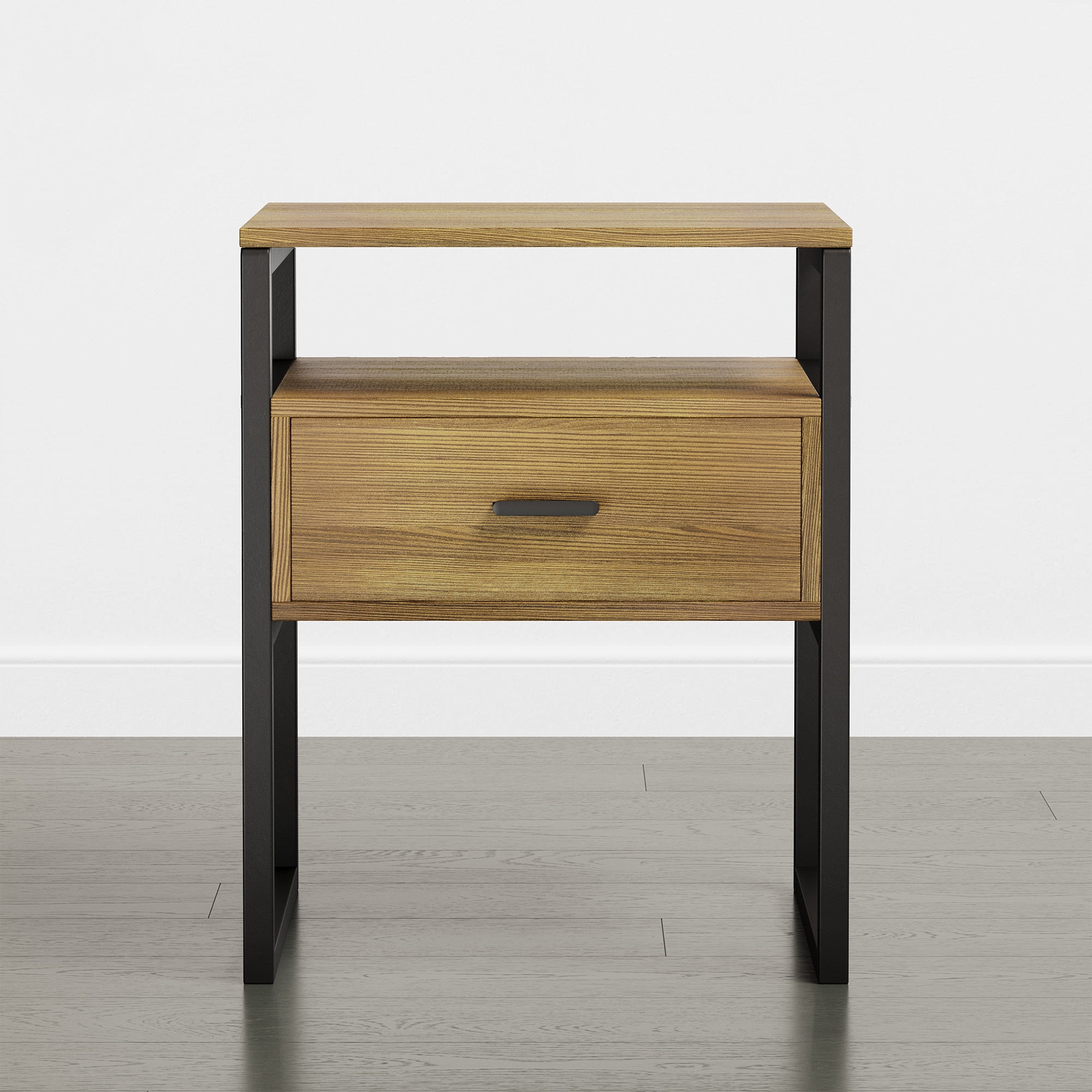 Spruce & Spring Industrial Nightstands Set of 2, End Tables with Metal Frame Base for Bedroom, Natural