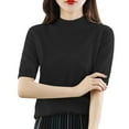 thumbnail image 2 of Clearance! Delayuji Womens Short Sleeve Tops Short Sleeve Tops for Women Women Base Sweater Solid Crewneck Knitwear Short Sleeve Pullover Slim Knitted Bottoming M Black, 2 of 4