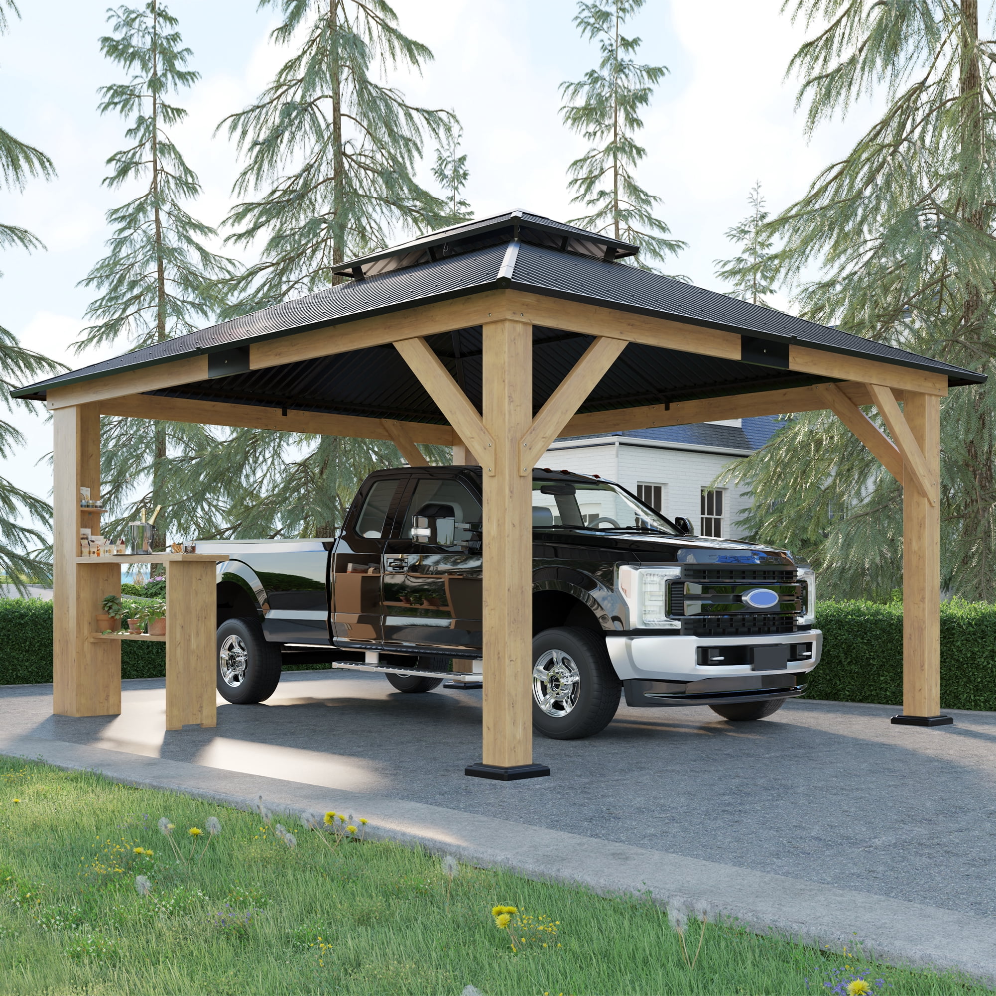 Merluxy Wood Gazebo 13'x15', Wind & Rain Resistant Design, Grill Gazebo for Garden, Backyard