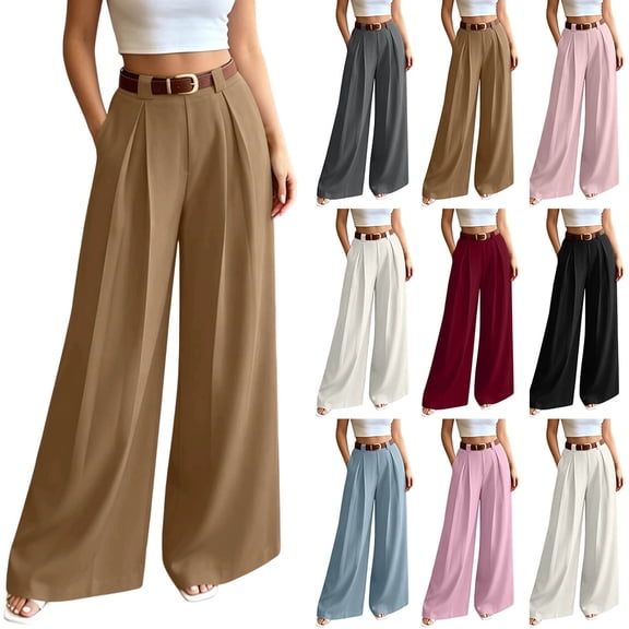 SwiftWear Womens Wide Leg Dressy Pants Business Casual Flowy Work Palazzo Pants High Waisted Pleated Trousers