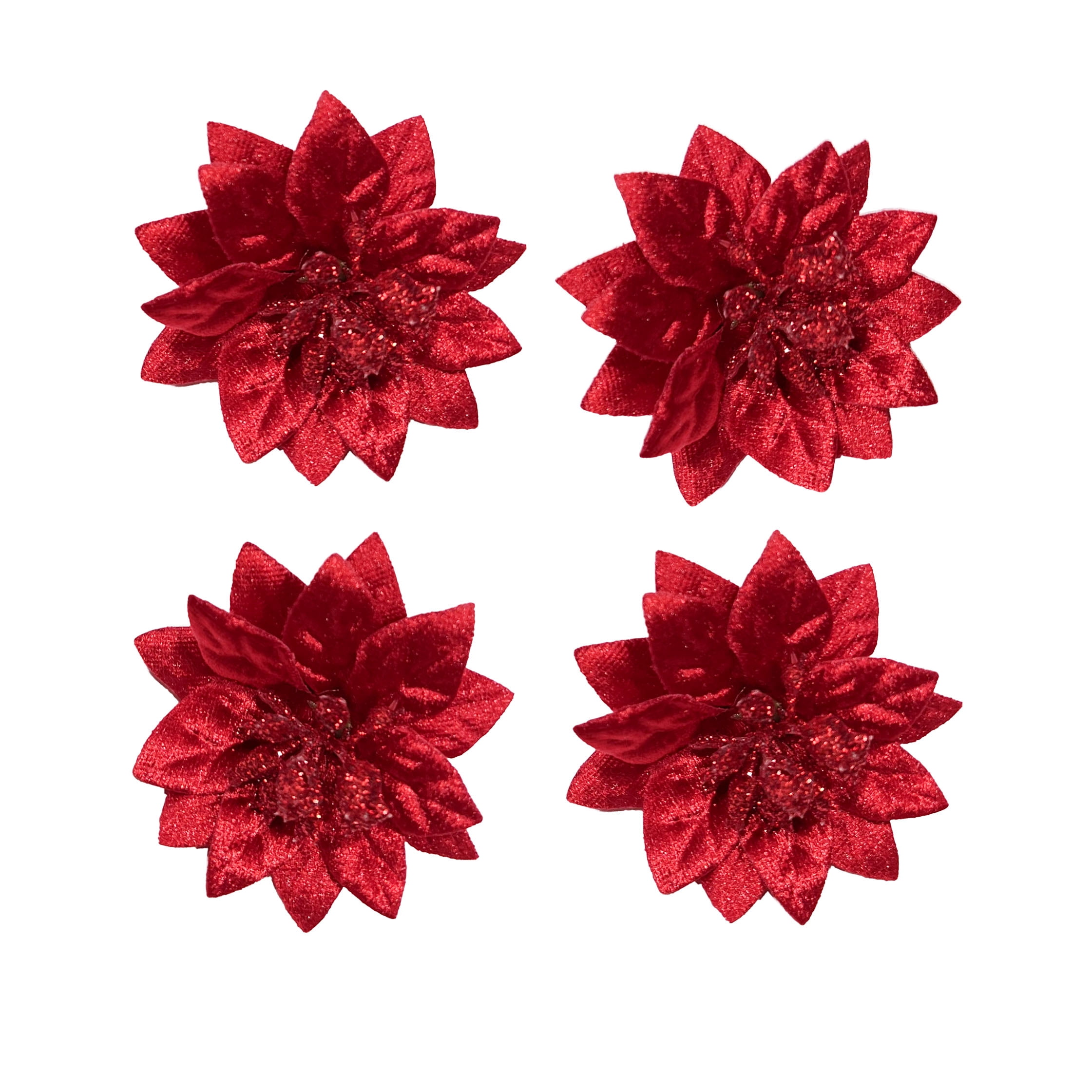 4-Count Red Poinsettia Mini Christmas Clip Ornaments, 2.5", by Holiday Time