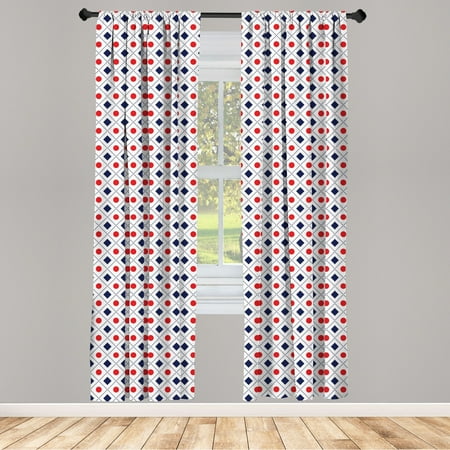 Navy Blue And Red Curtains 2 Panels Set Big Dots Squares Dashed Lines Geometric Tile Print Window Ds For Living Room Bedroom 56 W X 95 L White Navy Blue And Red Curtains 2 Panels Set, Blue Red Curtains