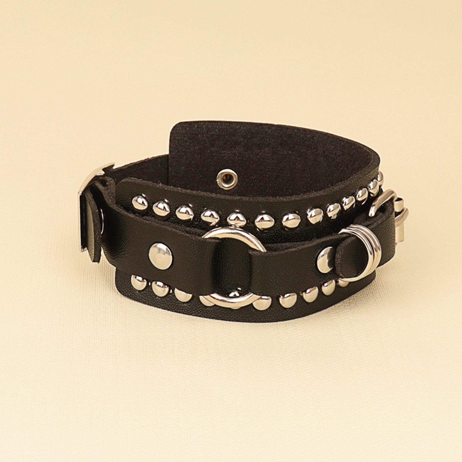 Leather Bracelet Punk Spike Rivets Cuff Metal Studded Black
