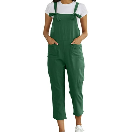 

adviicd Dressy Jumpsuits For Women Women s Solid Color V Neck Jumpsuits Half Sleeve Long Rompers Beam Foot Baggy Overalls Pants Army Green M