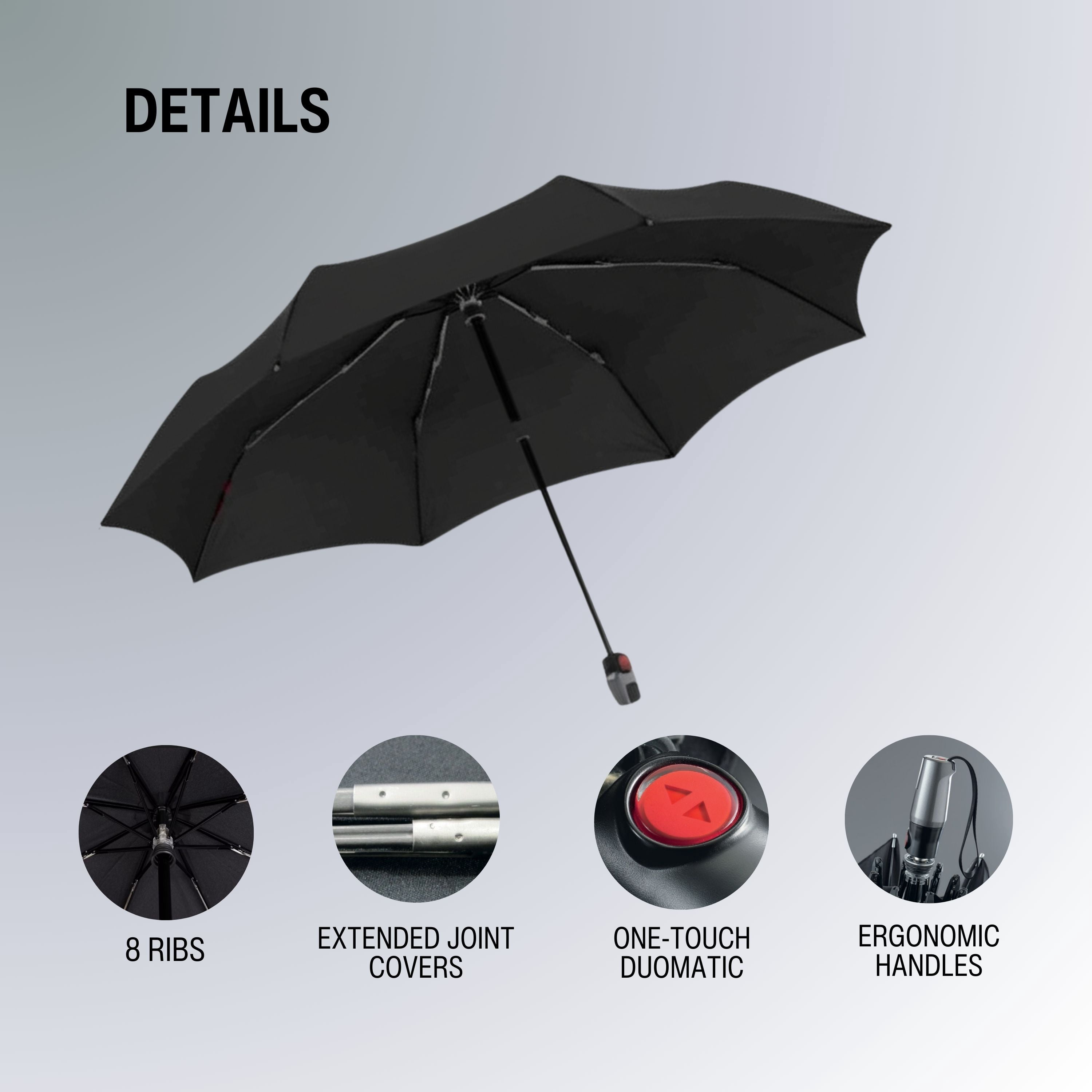 Knirps T.200 Duomatic Compact Rain Umbrella in Black/White Check – Wind Tunnel Tested to 93 mph, Aluminum Steel Fiberglass Frame, 38in Canopy, OEKO-TEX, High-Performance Automatic Travel Umbrellas