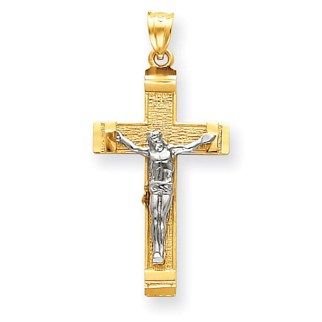 14k Two-tone Gold INRI Crucifix Cross Pendant