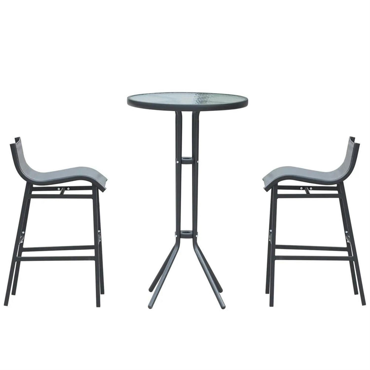 Demi Bonn 19" Round Bar Height Bistro Set for 2, Outdoor Pub Table and Chairs, Durable Build, Ideal for Small Patio and Garden, Gray