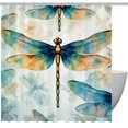 thumbnail image 1 of Cortina de ducha impermeable con estampado de libélula y ganchos para decoración de baño (juego de cortinas incluido), 1 of 5