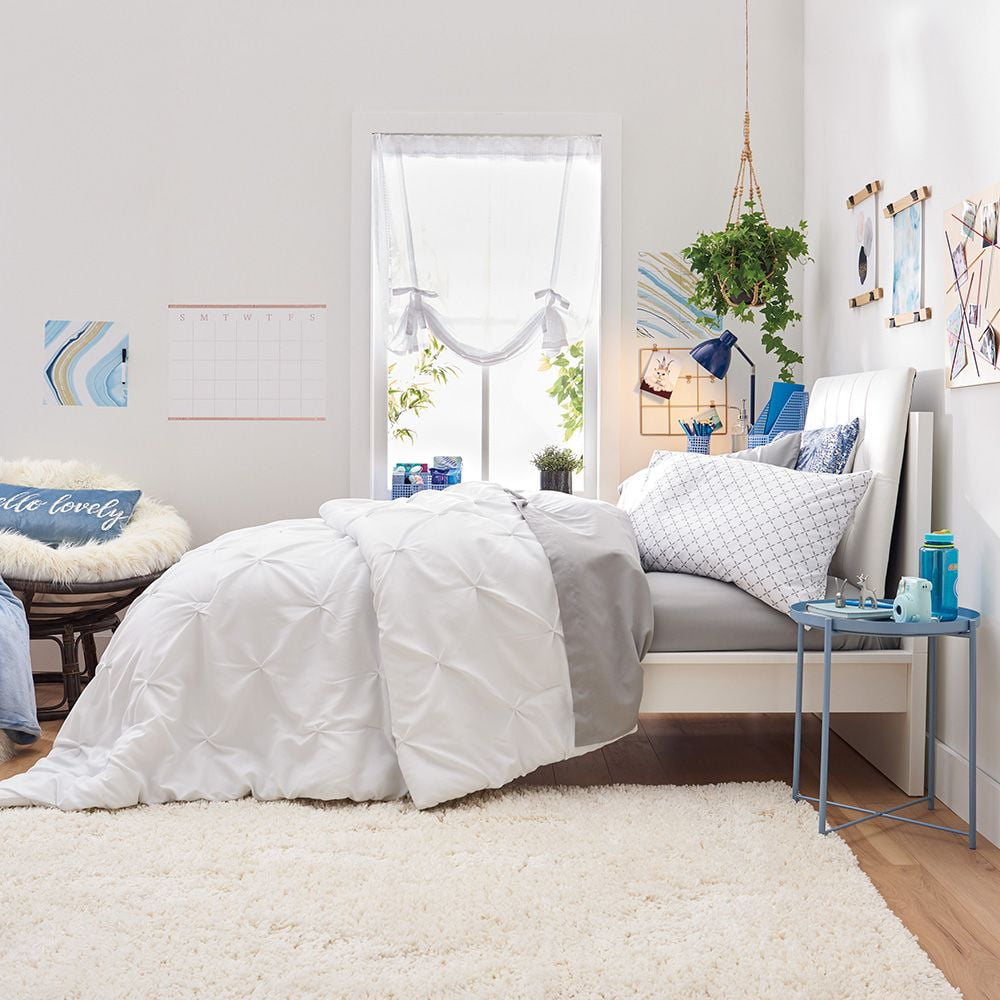 OCM College Dorm 7Piece Bedding Bundle in White Kiss Pleat, Crisp