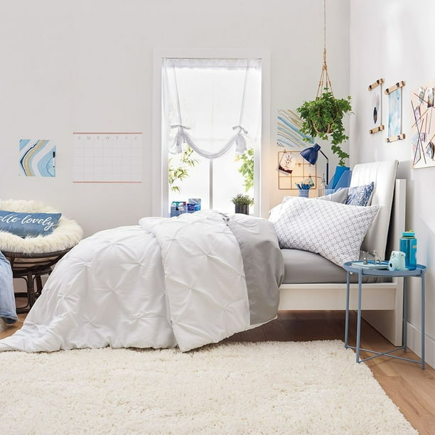 OCM College Dorm 7Piece Bedding Bundle in White Kiss Pleat, Crisp