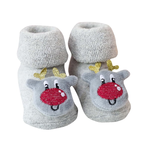 Chaussettes de Noël Antidérapantes pour Bébé 0-3T Garçon Fille Bébés Chaussettes en Coton Gris