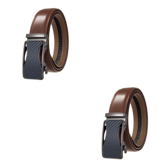 Qarigey Cómodo de usar Cinturón con hebilla automática para hombres - Trabajo de cuero duradero y resistente a los arañazos Grano de Grano de carbono azul 95 Correas Marrón 2Conjunto