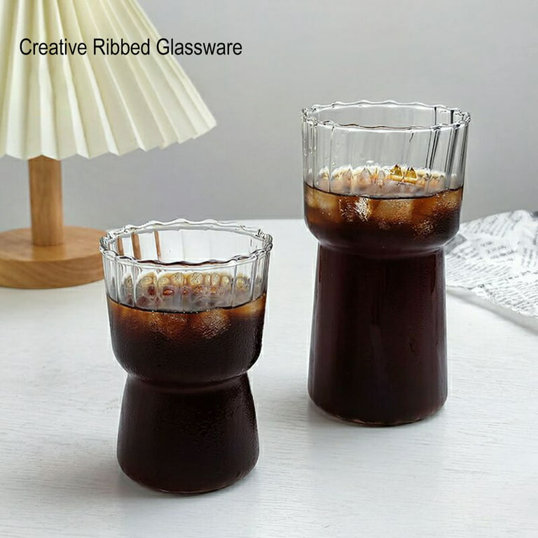 Ribbed Glass Cup, 25oz Drinking Glass Cup, Vintage Ribbed Glassware,  Cocktail Glasses, Whiskey Glasses, Iced Coffee Cup for Juice, Wine, Beer
