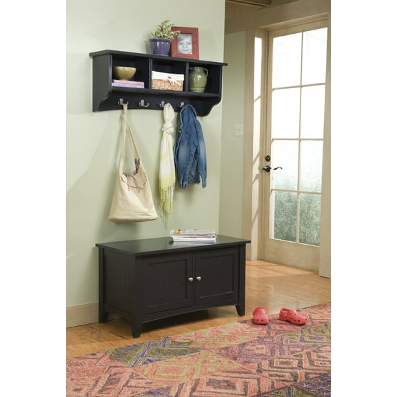 Shaker Cottage Storage Coat Hook with Cabinet Bench Set, Charcoal Gray