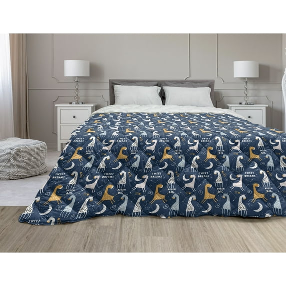 Animal Down Alternative Comforter, Zoo Creatures Funny Savannah Jungle Wilderness on Pastel Colored Back, Microfiber Quilt for All Season, 5 Sizes, Peach Coral Night Blue, by Ambesonne
