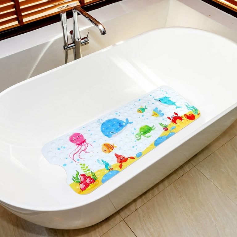 Secopad Kids Bath Mat for Tub Non Slip, 40 X 16 Inch Large Cartoon Whale  Anti Slip Toddler Baby Bath Mat, Left Drain