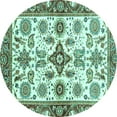thumbnail image 1 of Ahgly Company Indoor Round Oriental Turquoise Blue Traditional Area Rugs, 4' Round, 1 of 4