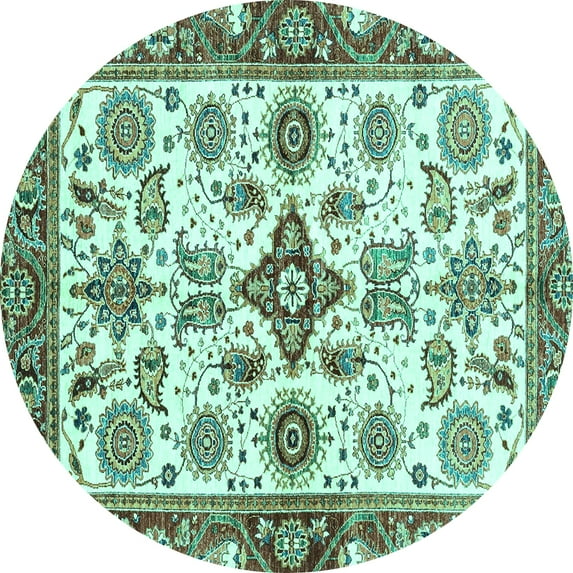 Ahgly Company Indoor Round Oriental Turquoise Blue Traditional Area Rugs, 4' Round