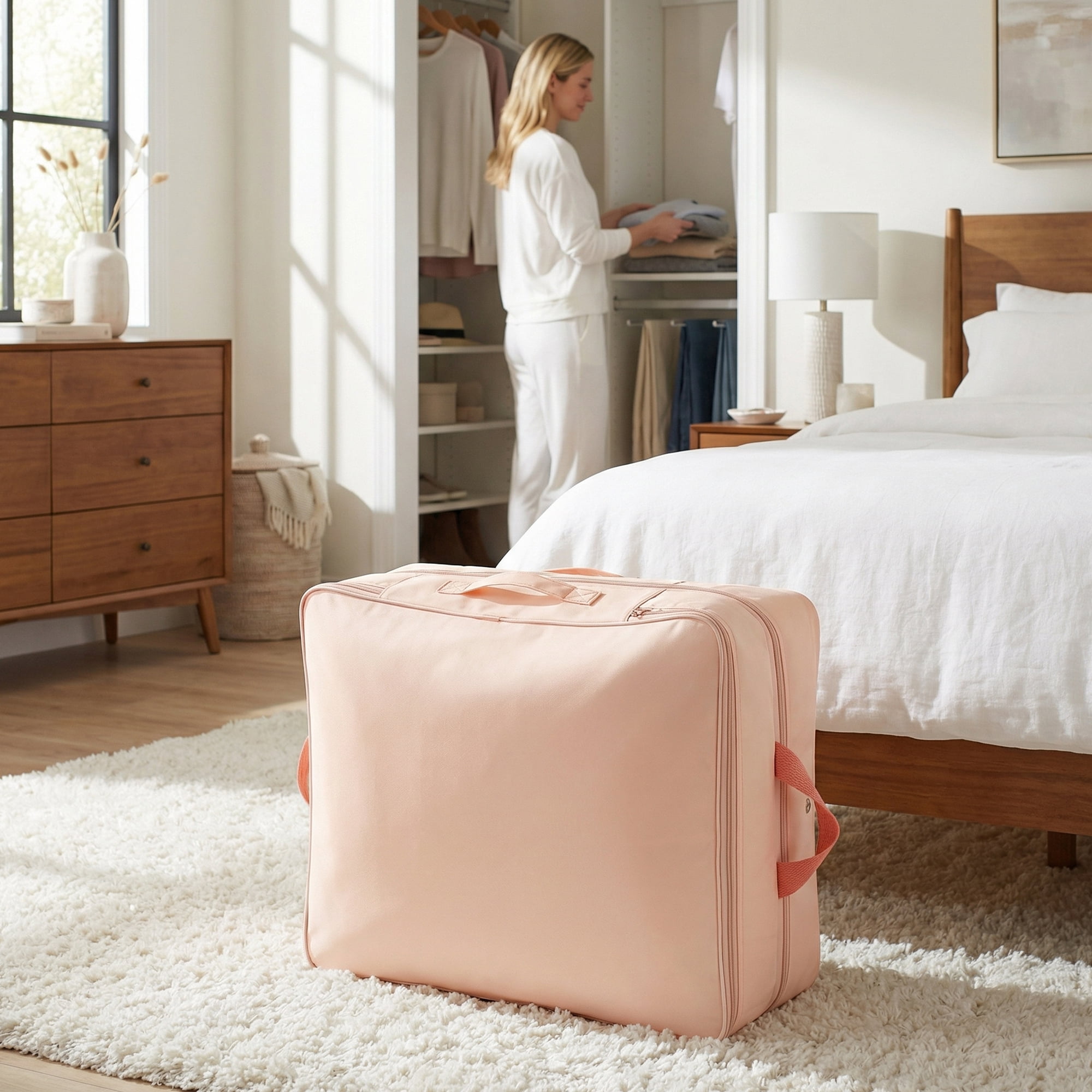 Unique Bargains Clothes Storage Bags for Organizing Bedroom Light Pink 19.7"x15.7"x11.8"