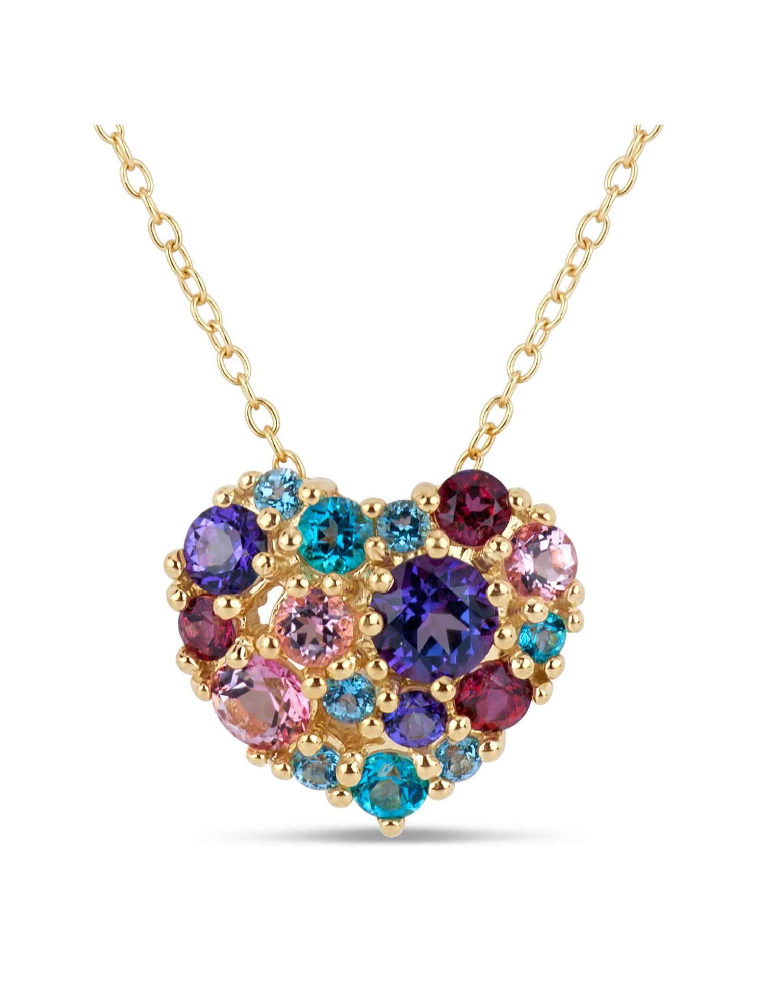 Brand New Sterling Silver Genuine Colored Topaz Floral Heart Pendant Necklace