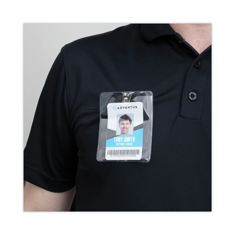 Advantus ID Badge Holder w/Clip, Vertical, 3w x 4h, Clear, 50/Pack