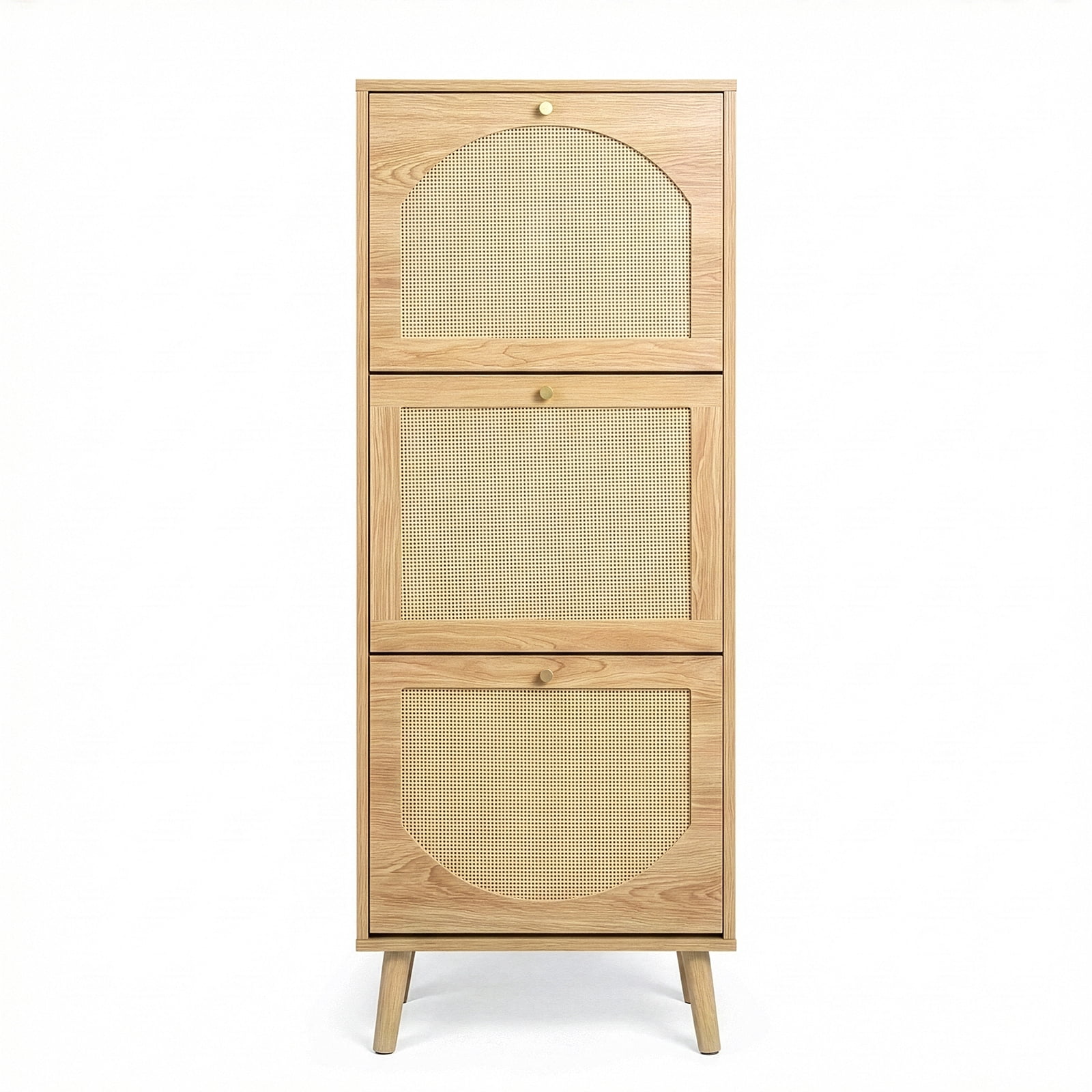 3-Tier Shoe Cabinet, 54*24*135cm, Natural Wood