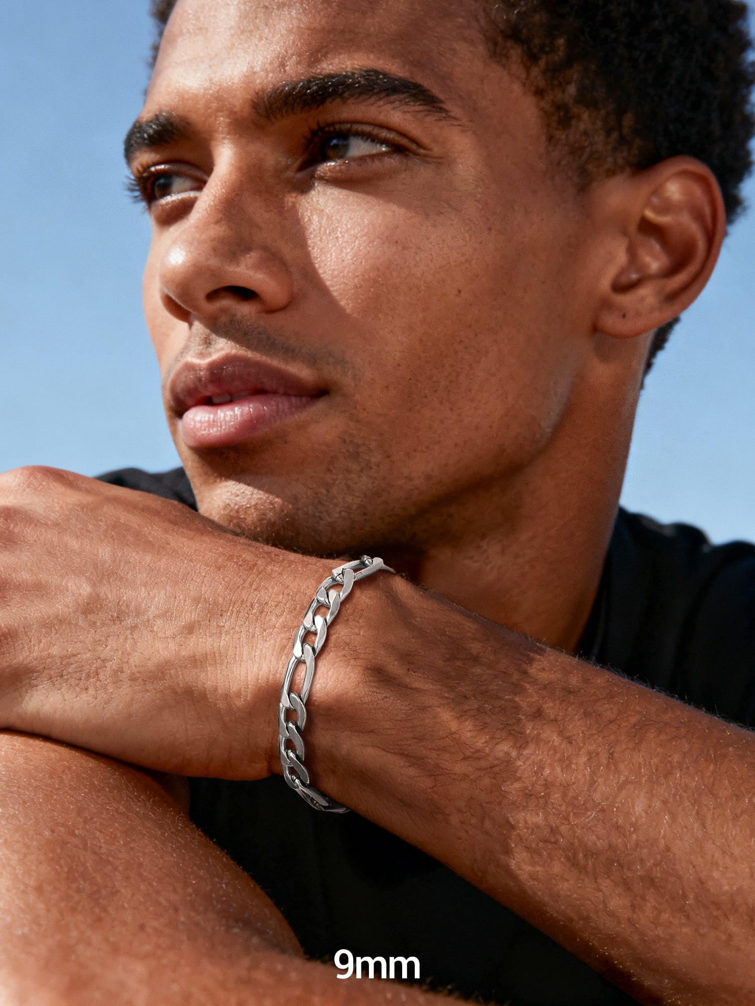 PROSTEEL Bracelet for Men Stainless Steel Figaro Chain Wrist Link Bracelets 9MM 7.5 inch Boyfriend Silver Birthday Father Day Jewelry Gift for Him Dad Son Adult Age