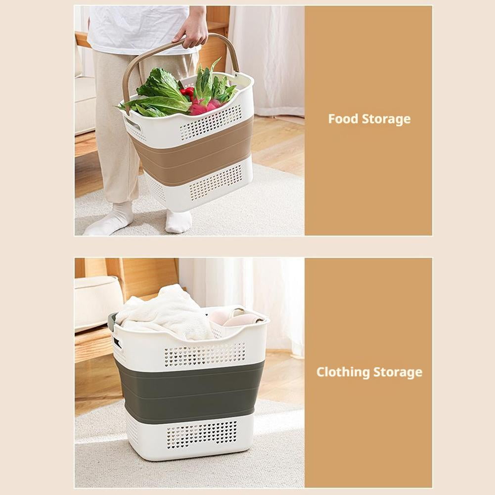 Foldable Laundry Basket with Handles, Collapsible Plastic Laundry Hamper for Clothes Storage, Grey