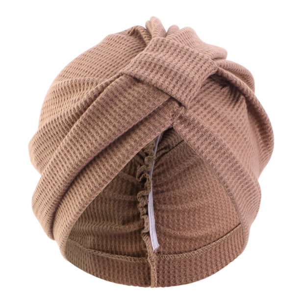 Turbante de color liso con diseño anudado elástico, tejido grueso con textura de gofre, estilo étnico indio.