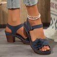 thumbnail image 4 of Pandaie Women's Platform Heels Block Chunky Heeled Sandals Open Toe Ankle Strap Flower Shoes for Dress Summer Beach Vacation Blue,6.5, 4 of 9