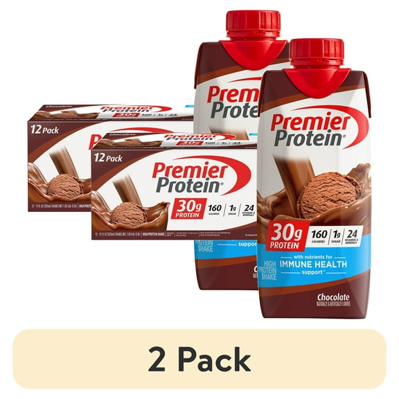 (2 pack) Premier Protein Shake, Chocolate, 30g Protein, 11 Fl Oz, 12 Ct
