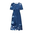 thumbnail image 4 of asdoklhq Boho Dress Floral Dress for Women Summer Casual Round Neck Short Sleeve Zipper Folding Floral Printed Dresses Multicolor S, 4 of 4
