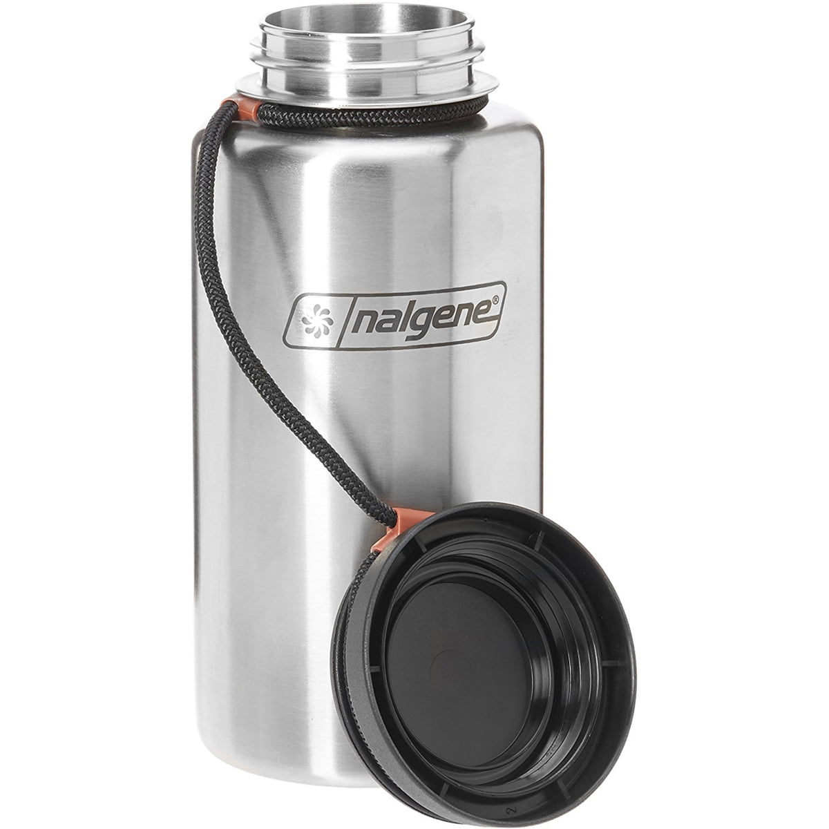 Nalgene Standard 38 oz Silver and Black Insulated Stainless Steel Water Bottle with Wide Mouth Lid