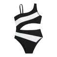 thumbnail image 3 of Gelikeya Girls Swimsuit 1 Piece Bathing Suits Beach Swimwear for 7-12 Years One Shoulder Color Block Hollow Out Swimsuits X05 Black, 9-10 Years, 3 of 8